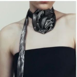 Zara silver silk blend floral scarf NWT